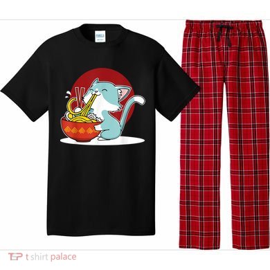 Cat Eating Japanese Ramen Noodles Soup Bowl Kawaii Kitten Pajama Set
