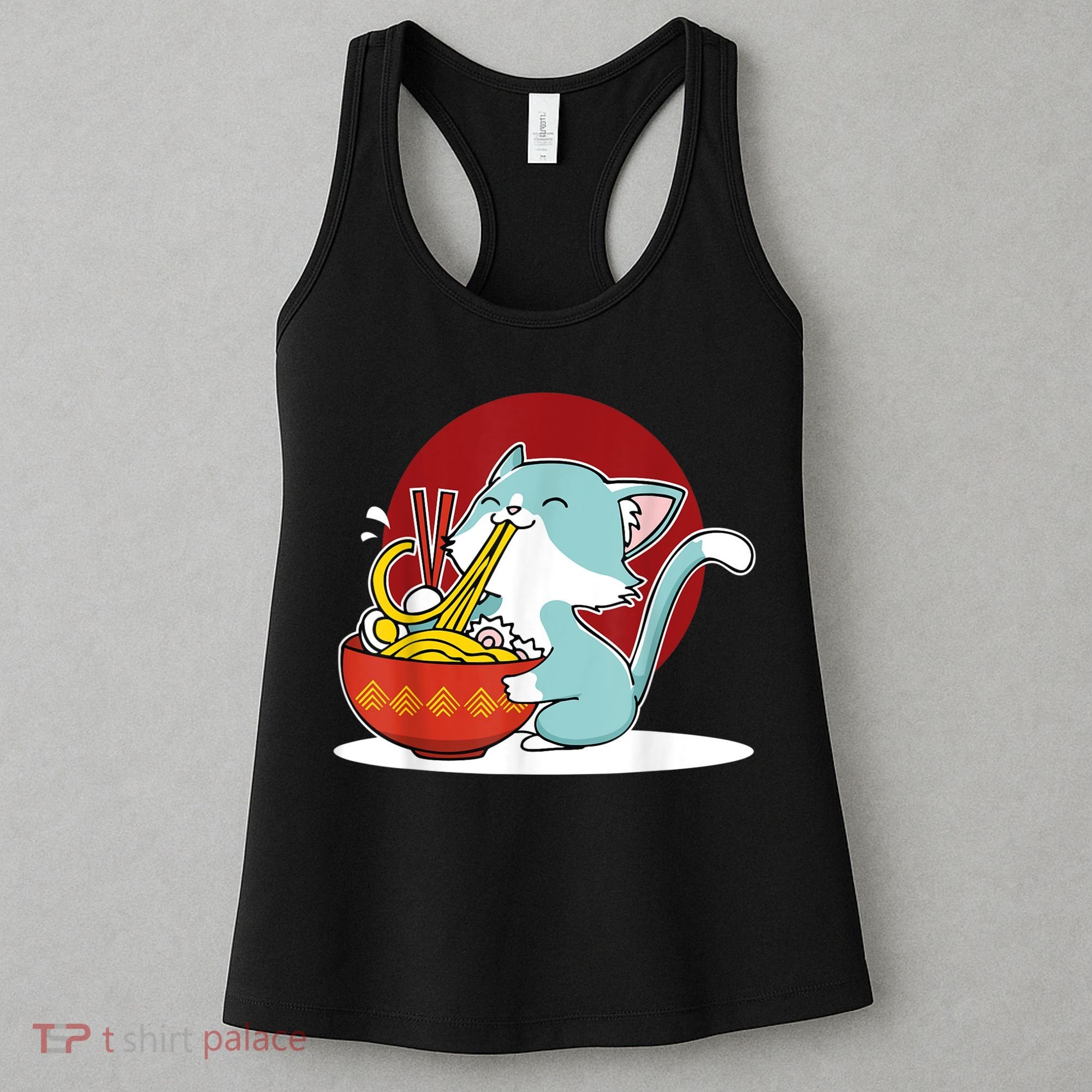 Cat Eating Japanese Ramen Noodles Soup Bowl Kawaii Kitten Women's Tank Top