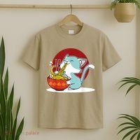 Cat Eating Japanese Ramen Noodles Soup Bowl Kawaii Kitten T-Shirt thumb 2