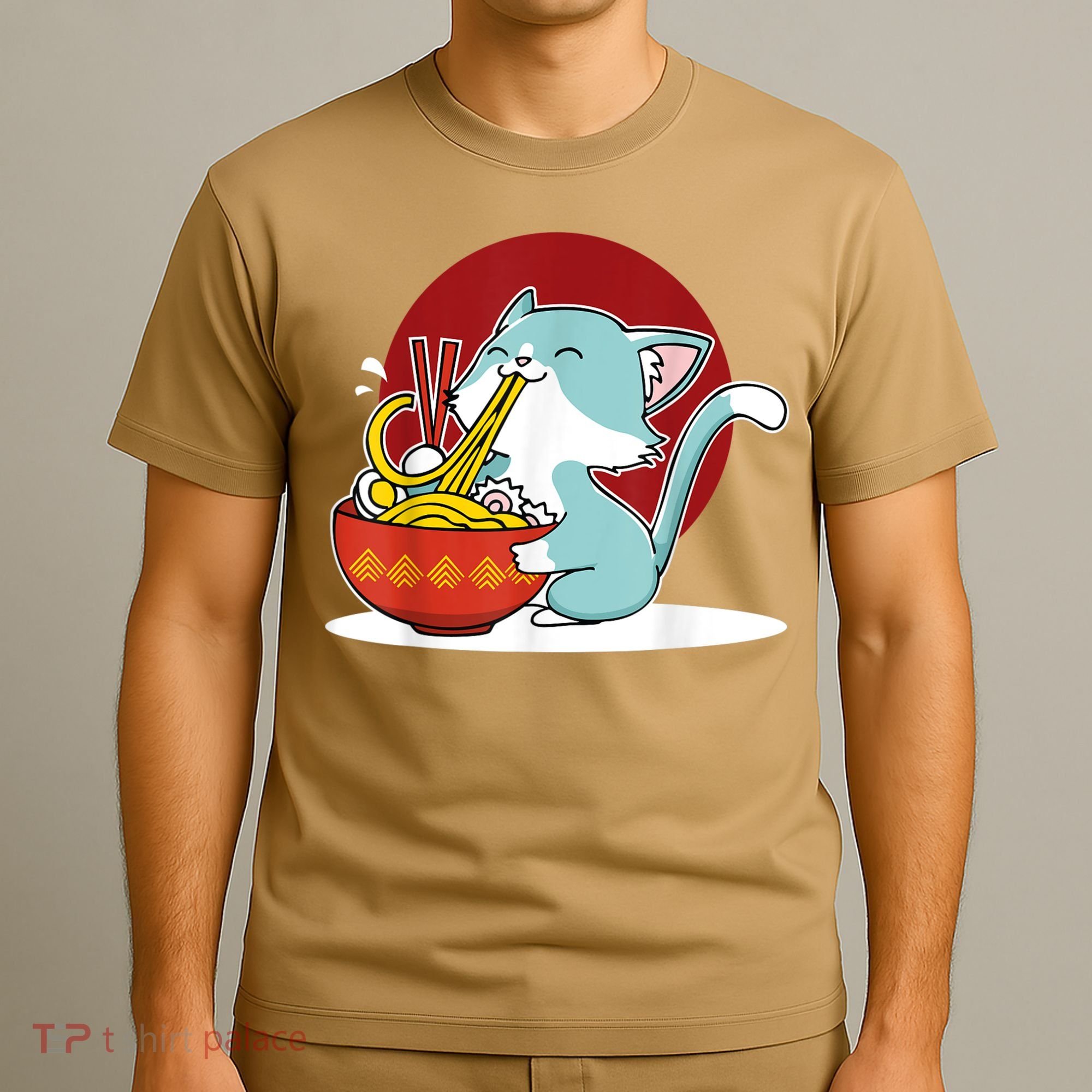Cat Eating Japanese Ramen Noodles Soup Bowl Kawaii Kitten T-Shirt
