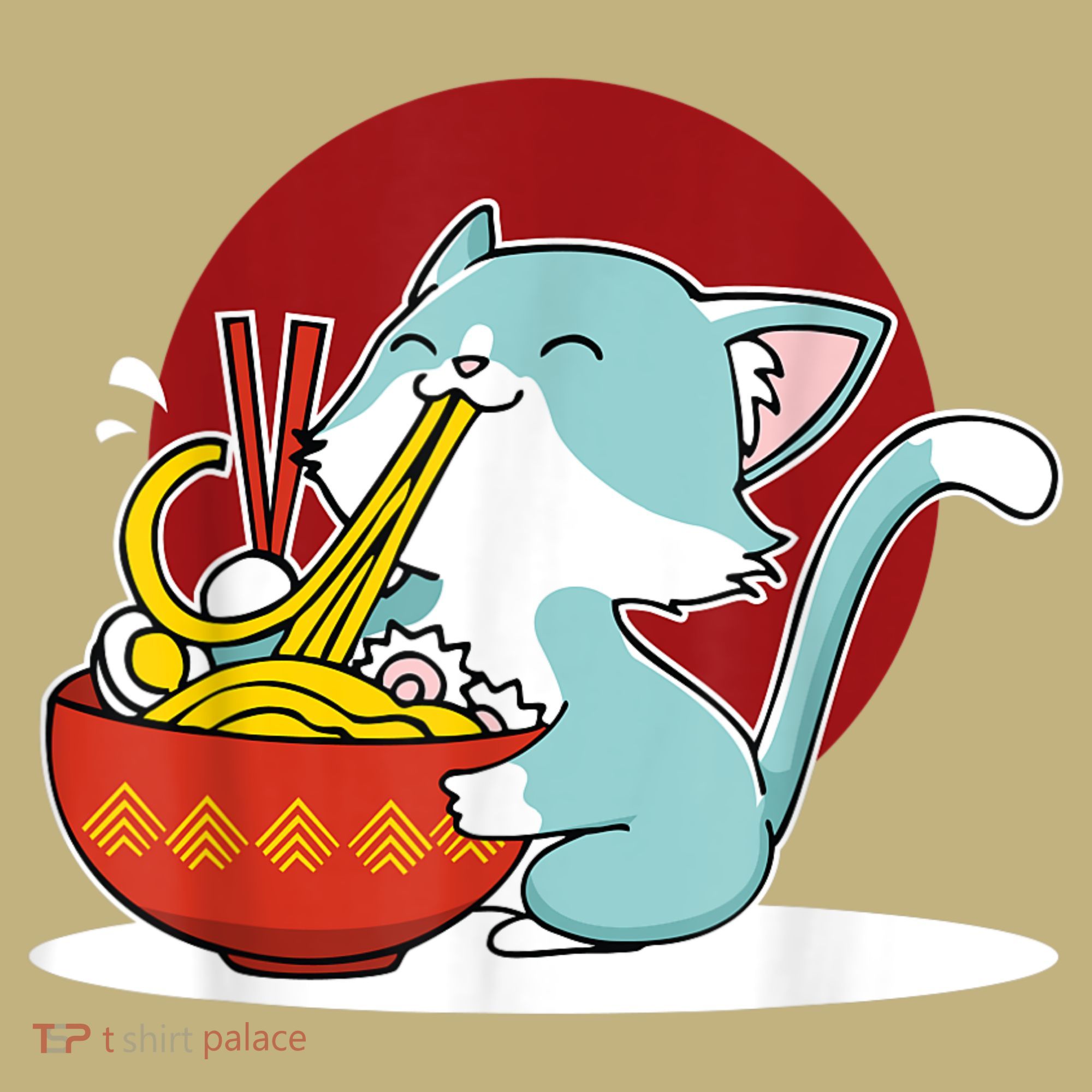 Cat Eating Japanese Ramen Noodles Soup Bowl Kawaii Kitten T-Shirt