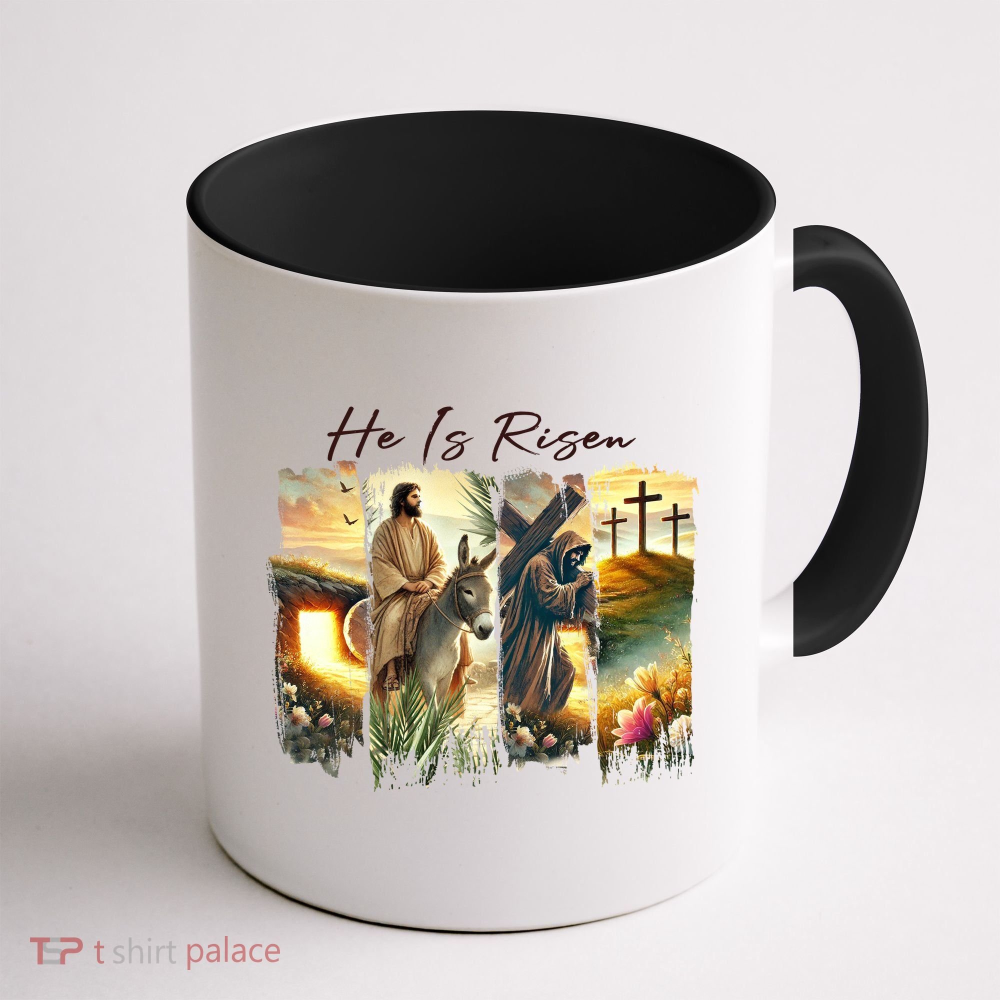 Celebrate Easter Jesus He Is Risen Four Scenes Coffee Mug