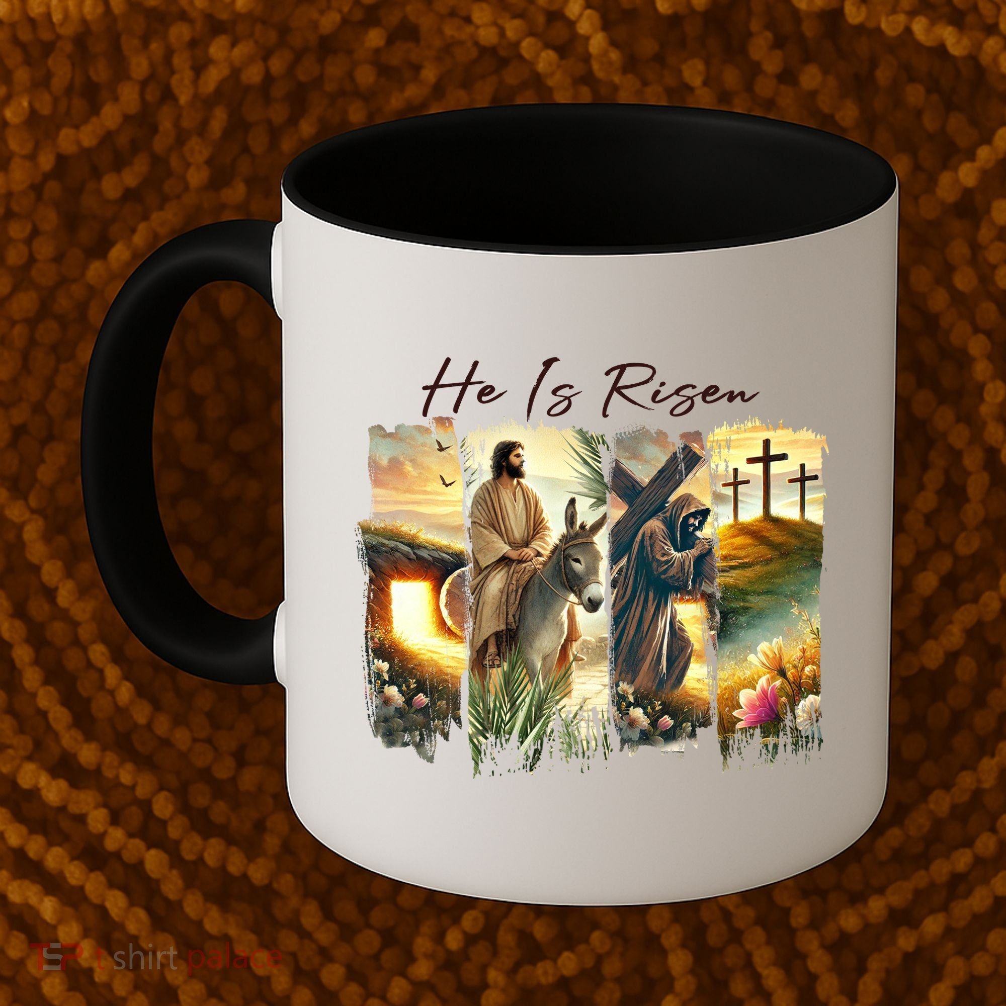 Celebrate Easter Jesus He Is Risen Four Scenes Coffee Mug
