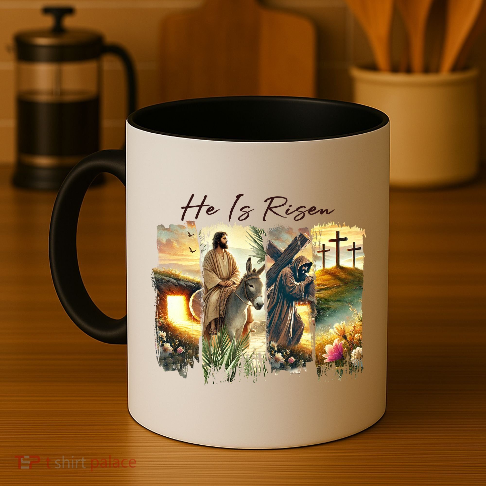 Celebrate Easter Jesus He Is Risen Four Scenes Coffee Mug