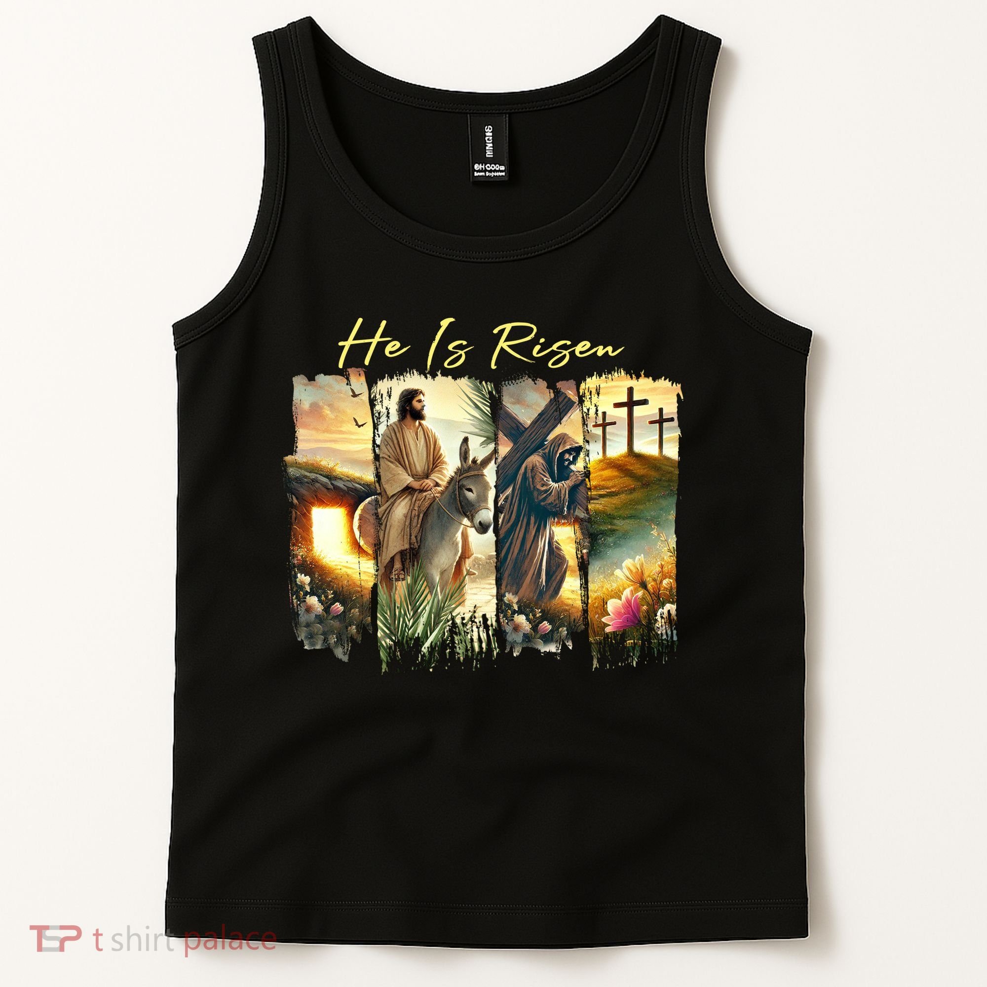 Celebrate Easter Jesus He Is Risen Four Scenes Tank Top