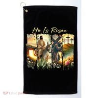 Celebrate Easter Jesus He Is Risen Four Scenes Golf Towel thumb 0