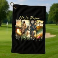 Celebrate Easter Jesus He Is Risen Four Scenes Golf Towel thumb 1