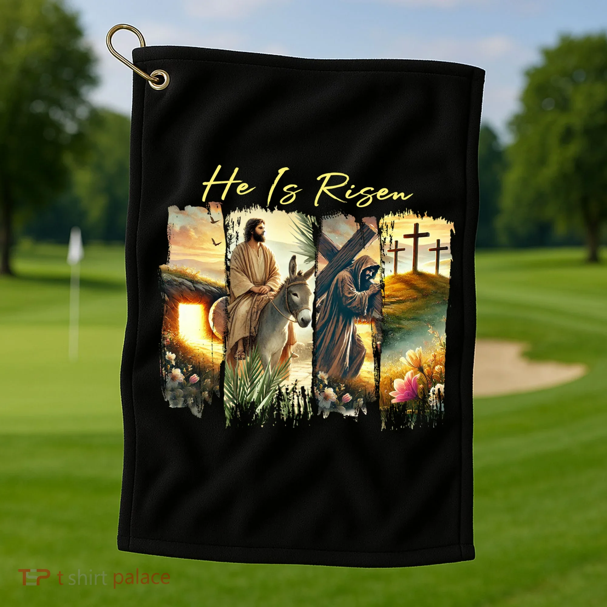 Celebrate Easter Jesus He Is Risen Four Scenes Golf Towel