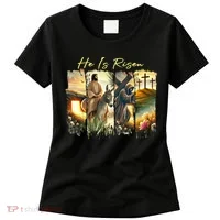 Celebrate Easter Jesus He Is Risen Four Scenes Women's T-Shirt thumb 0