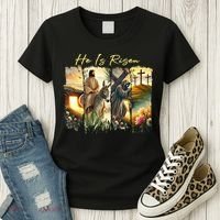 Celebrate Easter Jesus He Is Risen Four Scenes Women's T-Shirt thumb 3