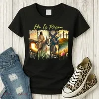 Celebrate Easter Jesus He Is Risen Four Scenes Women's T-Shirt thumb 3