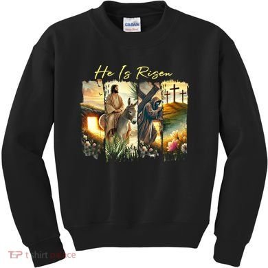 Celebrate Easter Jesus He Is Risen Four Scenes Kids Sweatshirt