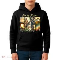 Celebrate Easter Jesus He Is Risen Four Scenes Kids Hoodie thumb 4