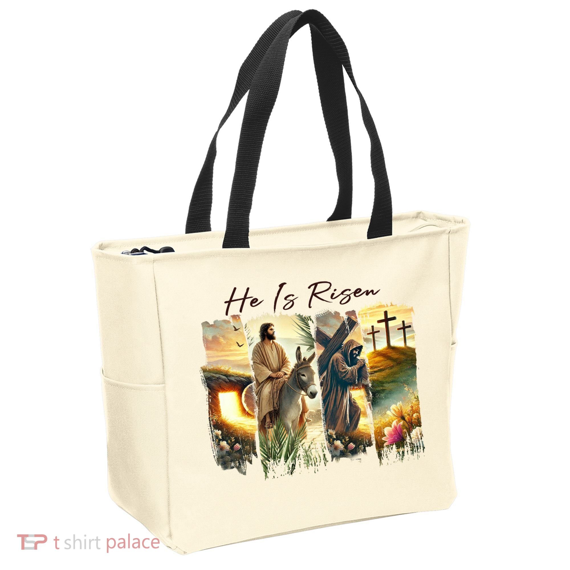 Celebrate Easter Jesus He Is Risen Four Scenes Tote Bag