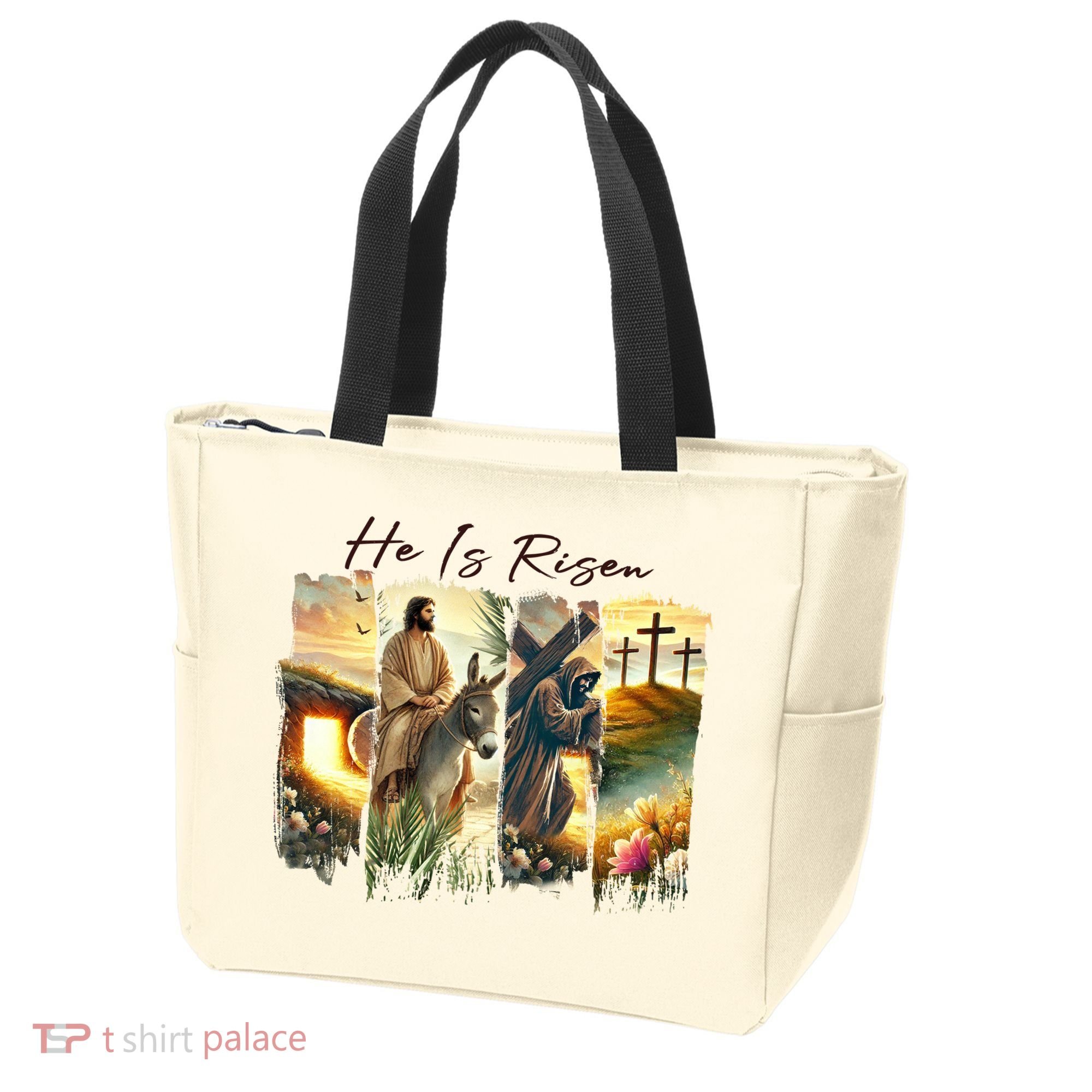 Celebrate Easter Jesus He Is Risen Four Scenes Tote Bag