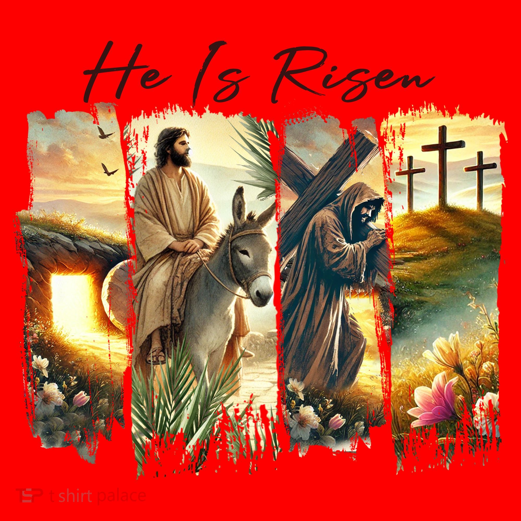 Celebrate Easter Jesus He Is Risen Four Scenes Santa Hat