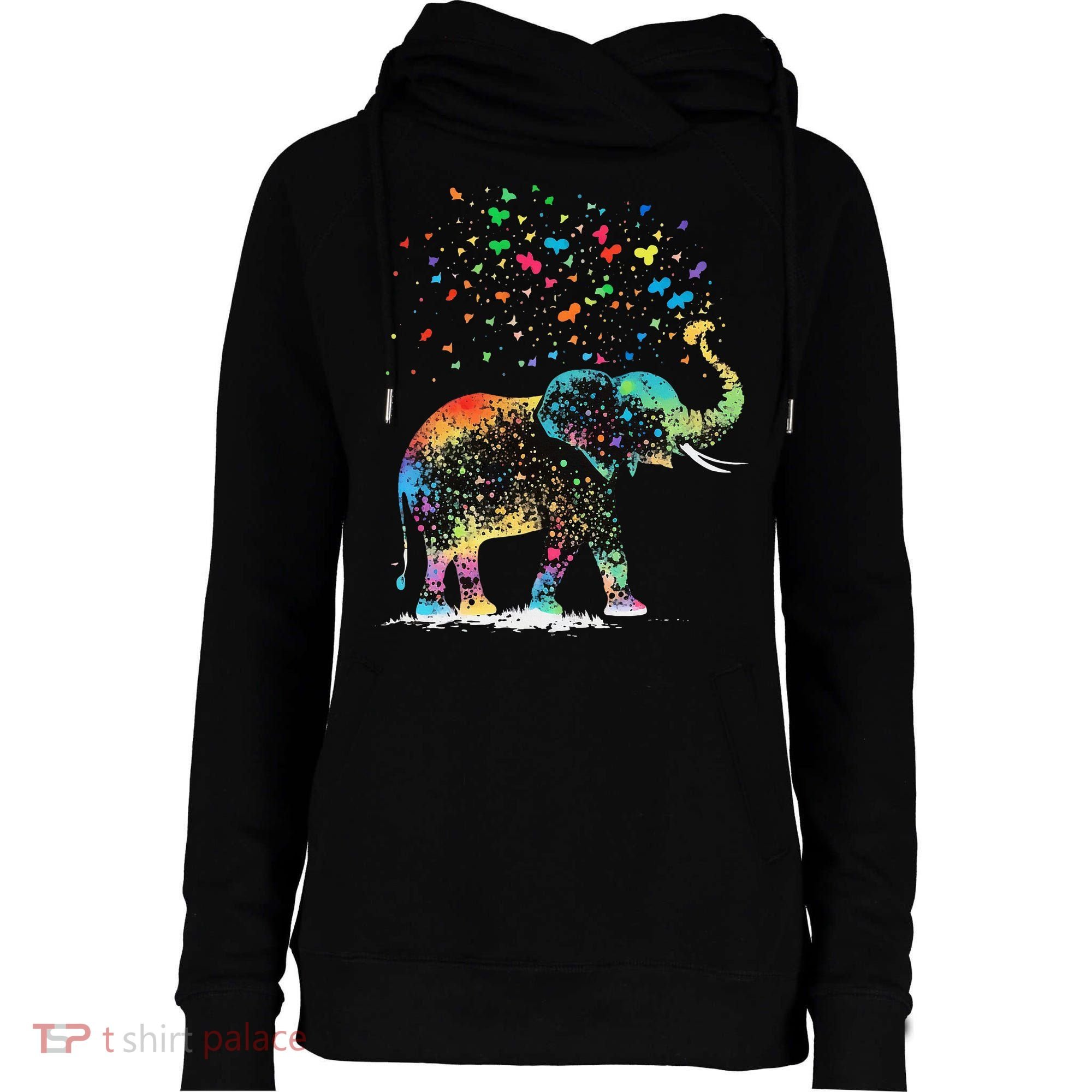 Cute Elephant Lover Animal On Elephant Womens Funnel Neck Pullover Hood