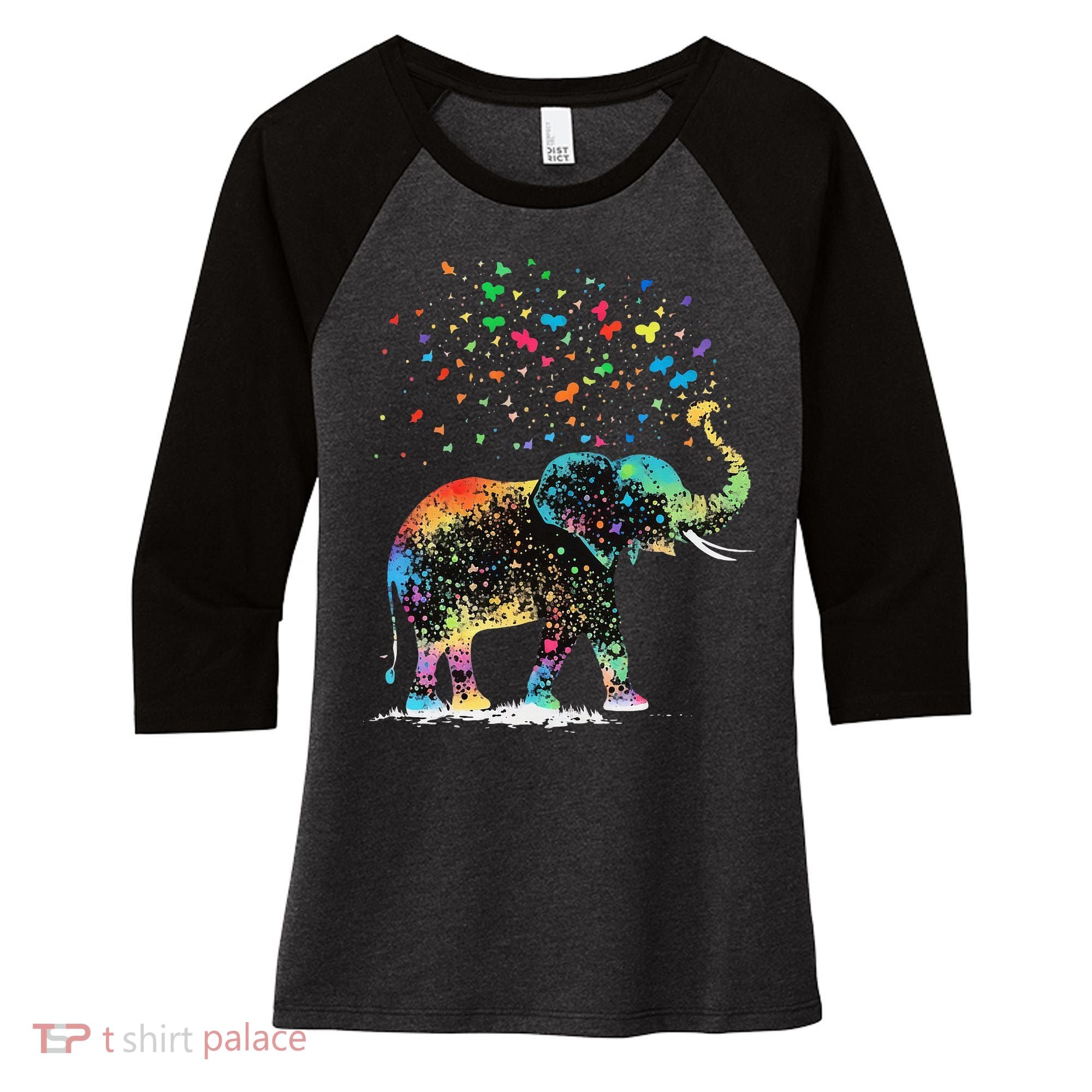 Cute Elephant Lover Animal On Elephant Women's Tri-Blend 3/4-Sleeve Raglan Shirt
