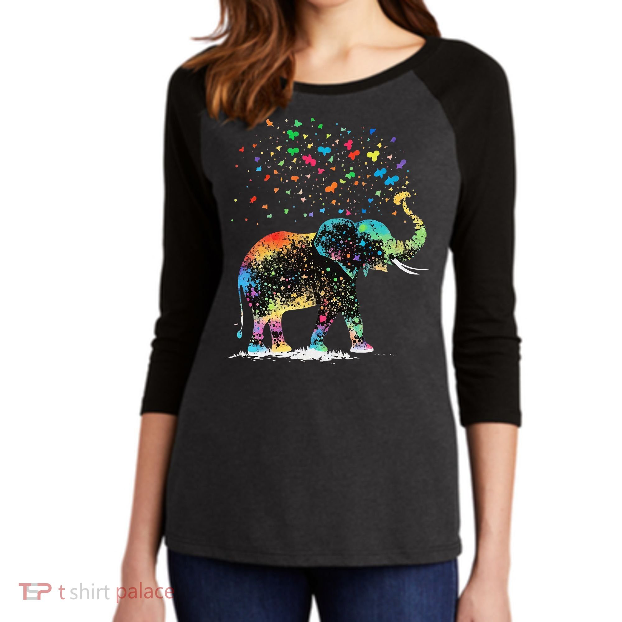 Cute Elephant Lover Animal On Elephant Women's Tri-Blend 3/4-Sleeve Raglan Shirt