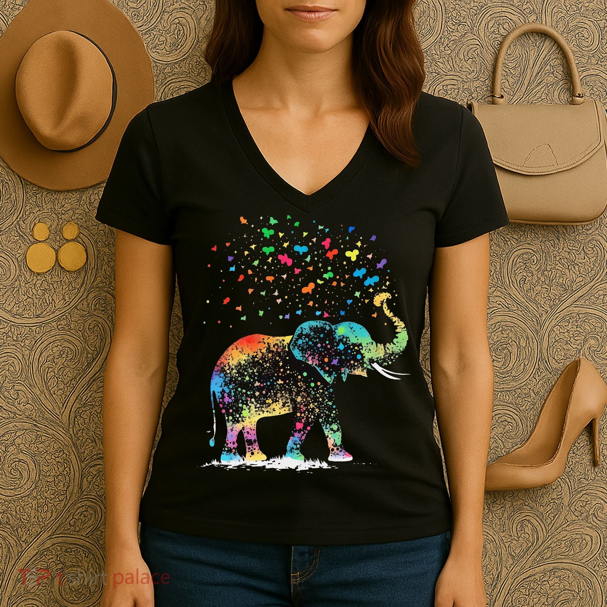 Cute Elephant Lover Animal On Elephant Women's V-Neck T-Shirt