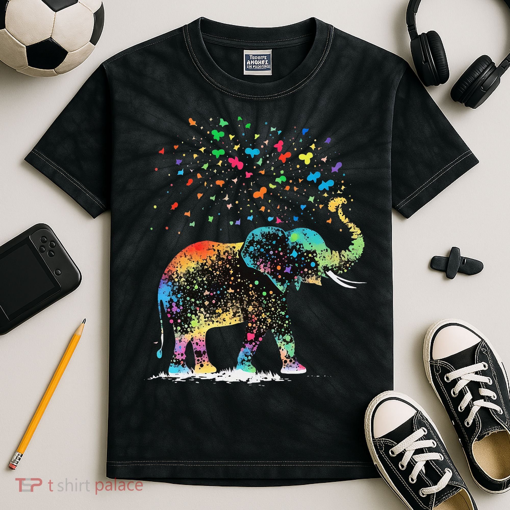 Cute Elephant Lover Animal On Elephant Kids Tie-Dye T-Shirt