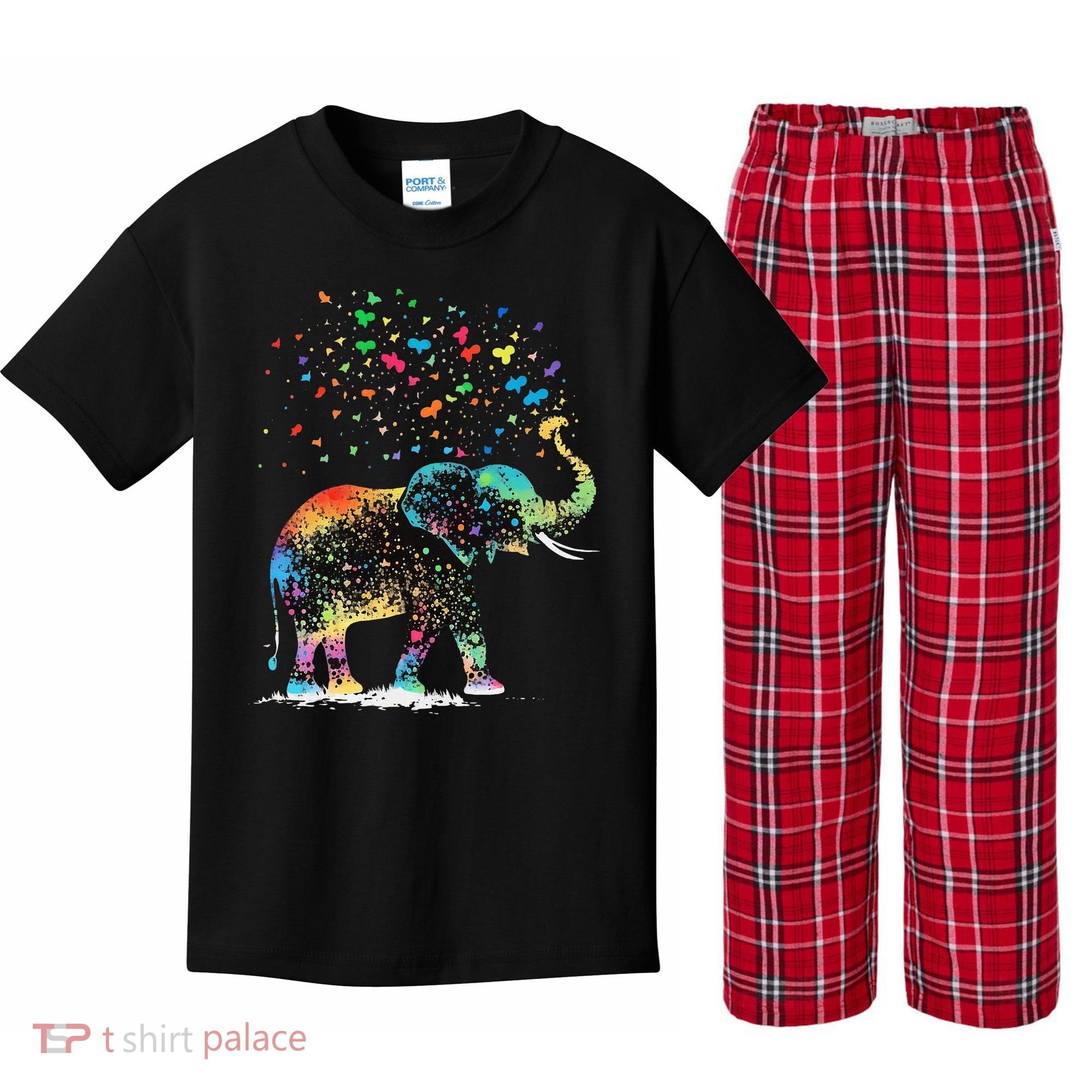 Cute Elephant Lover Animal On Elephant Kids Plaid Pajama Set