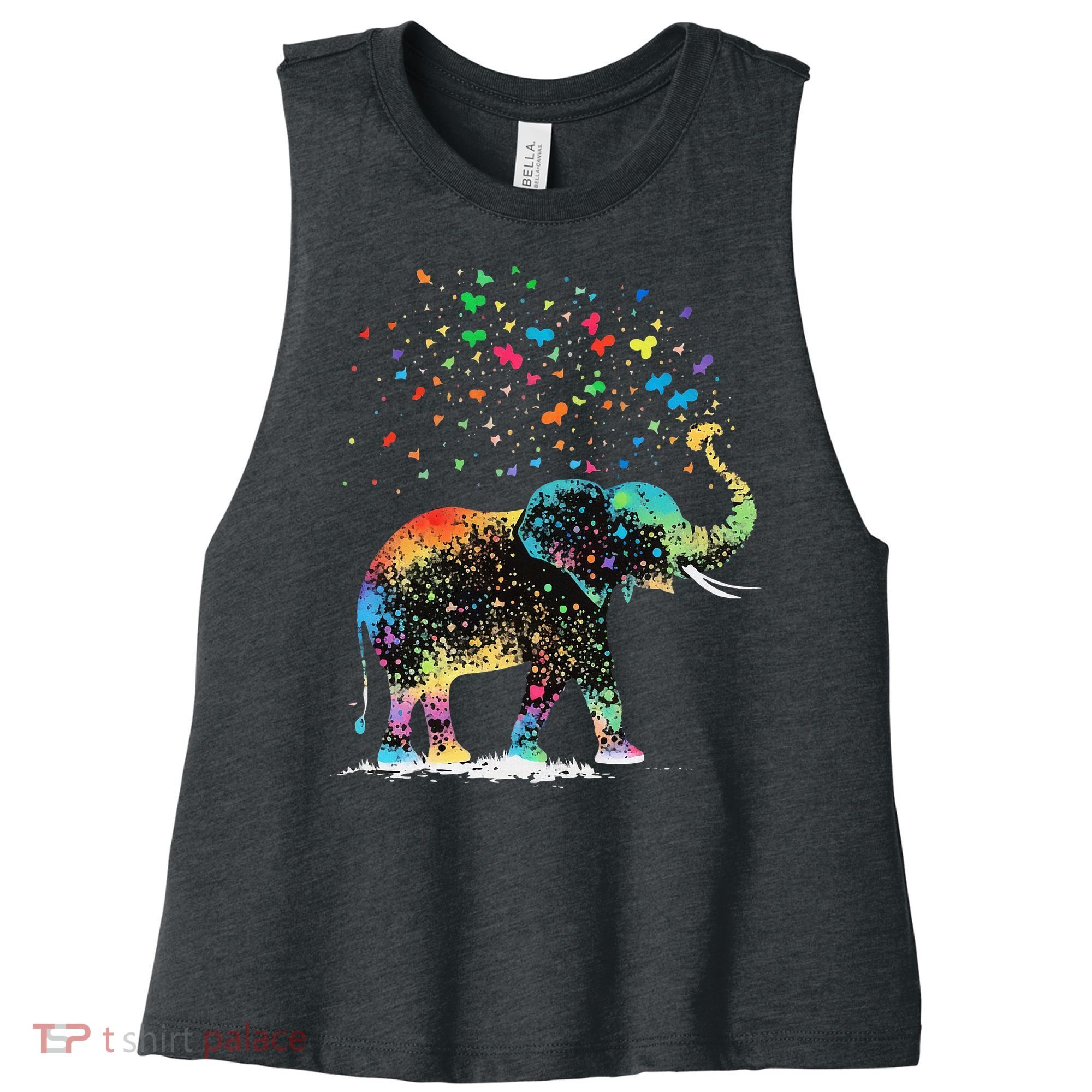 Cute Elephant Lover Animal On Elephant Women's Racerback Cropped Tank