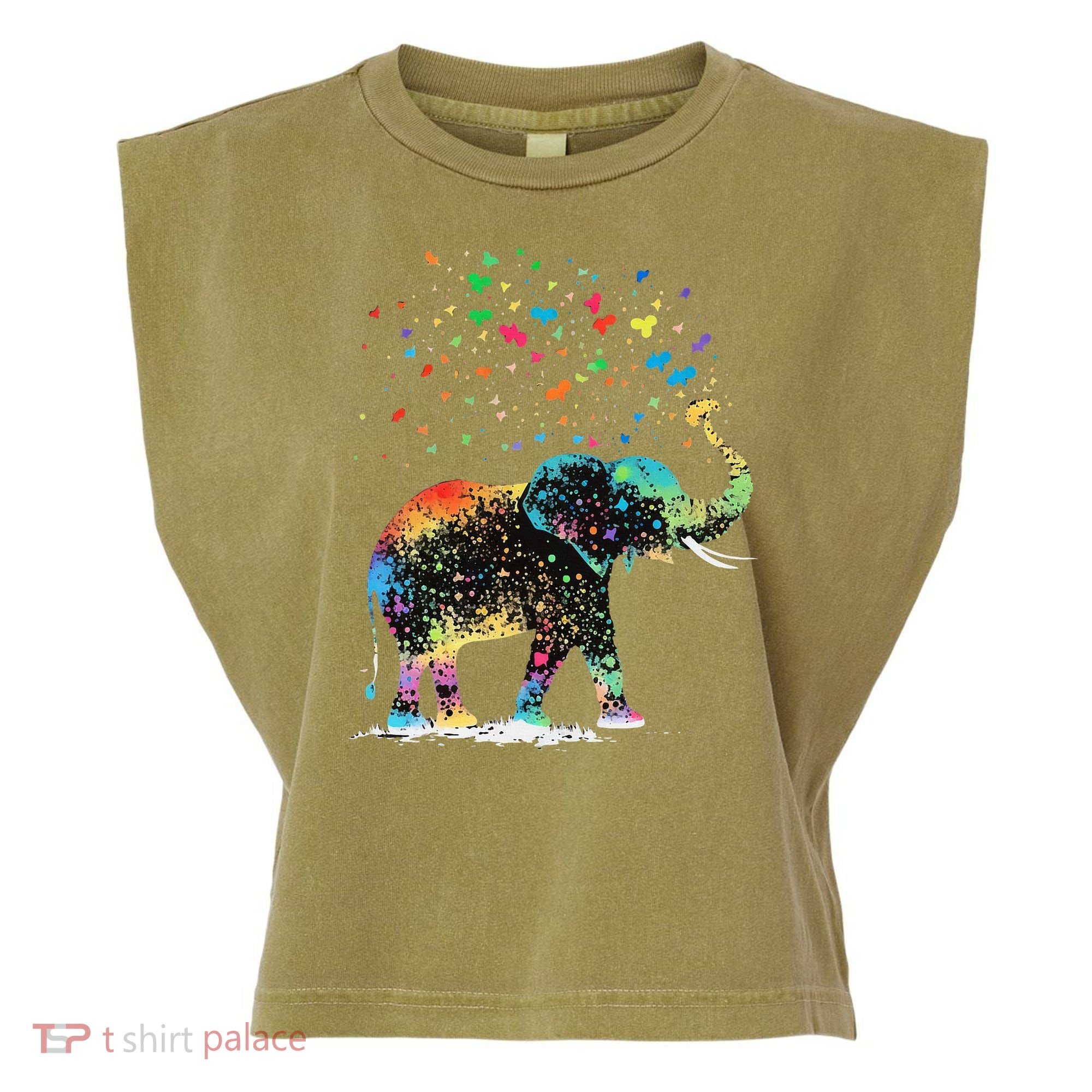Cute Elephant Lover Animal On Elephant Garment-Dyed Women's Muscle Tee