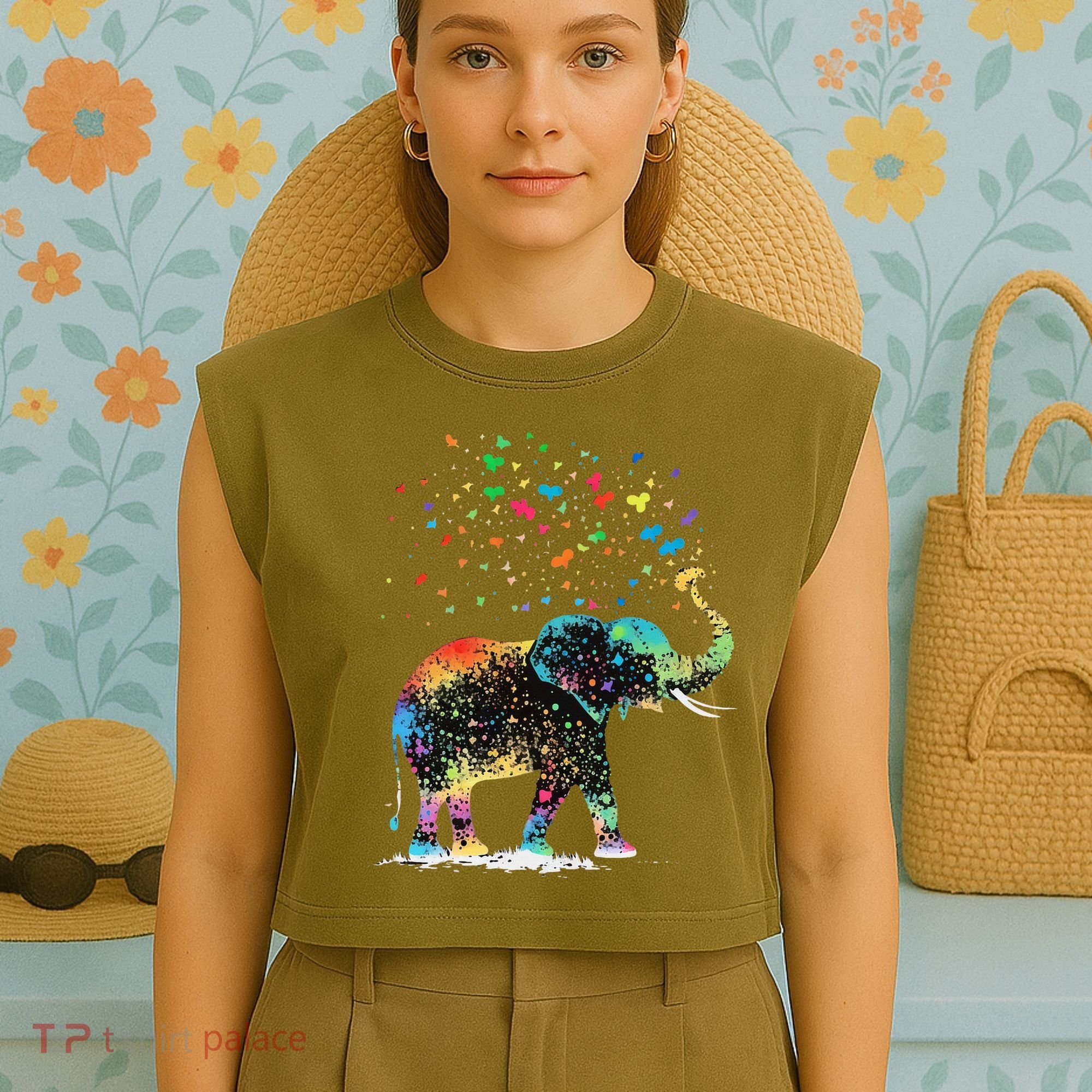 Cute Elephant Lover Animal On Elephant Garment-Dyed Women's Muscle Tee