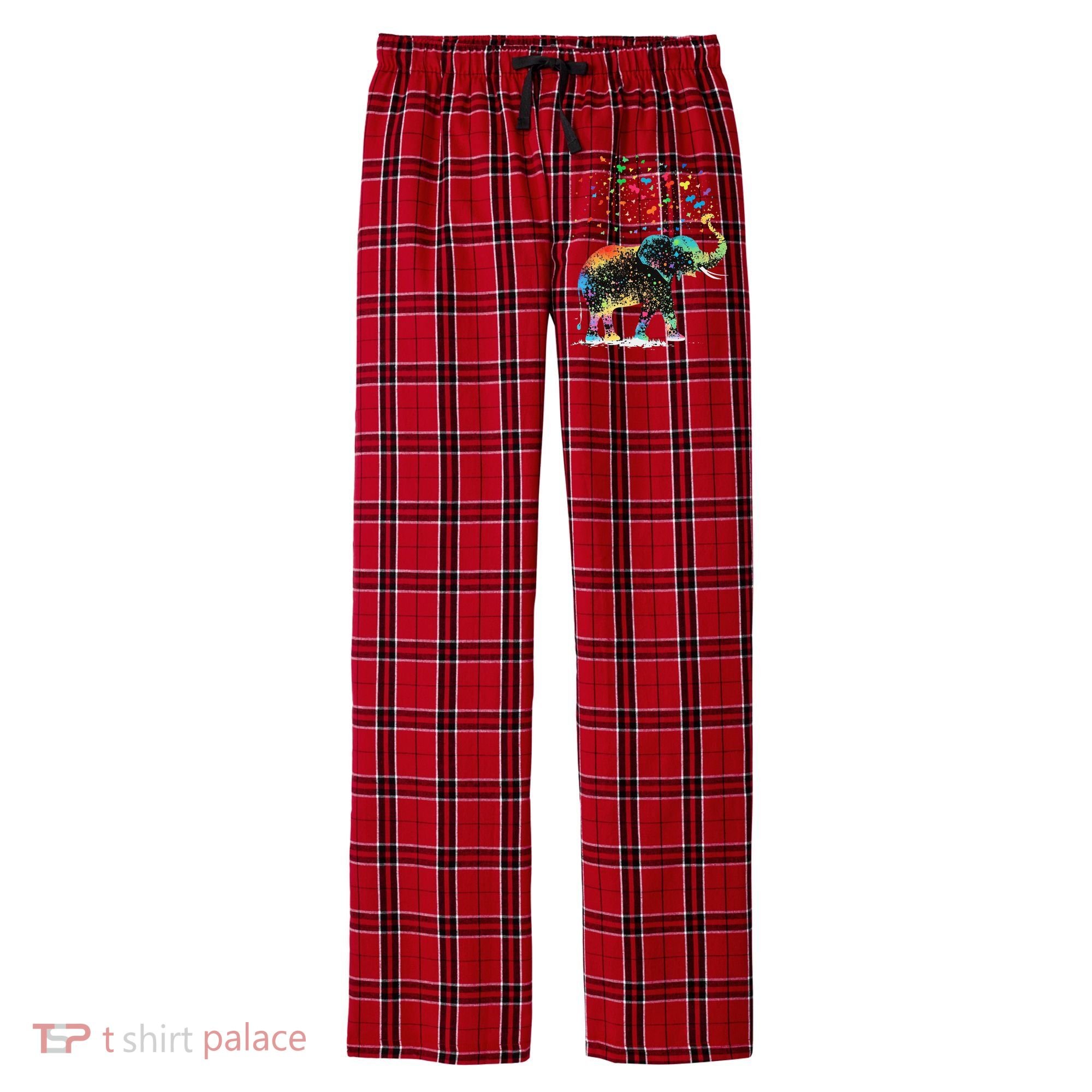 Cute Elephant Lover Animal On Elephant Men's Flannel Plaid Pajama Pants