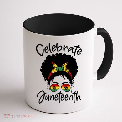 Celebrate Juneteenth Afro Bandana Traditional Colors Coffee Mug back