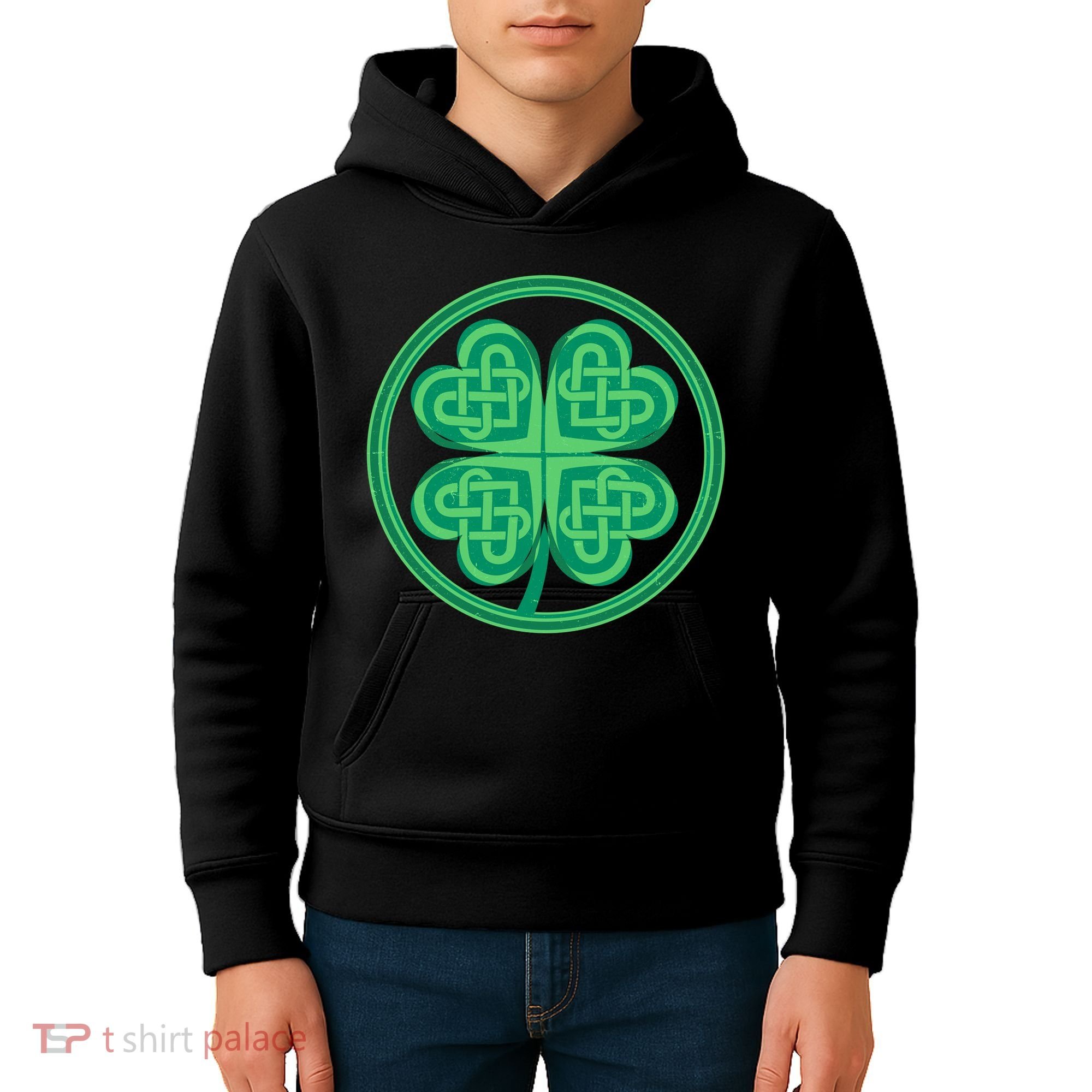 Celtic Pattern Shamrock Clover St Patrick's Day Kids Hoodie