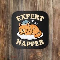 Cat Expert Napper Funny Kitty Sarcasm Humor Cat Saying Coaster thumb 0