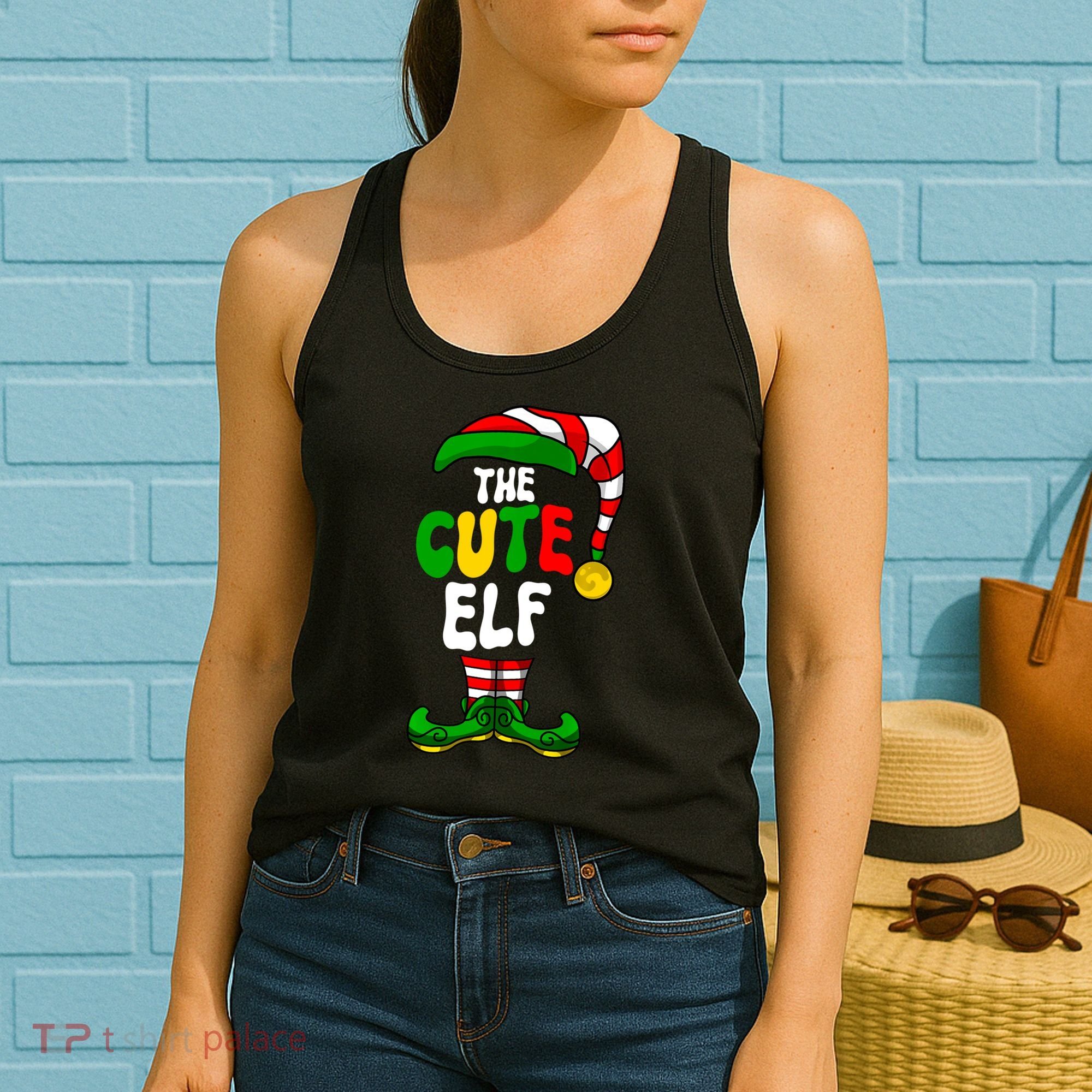 Cute Elf Pajama Matching Group Christmas Holiday Women's Tank Top