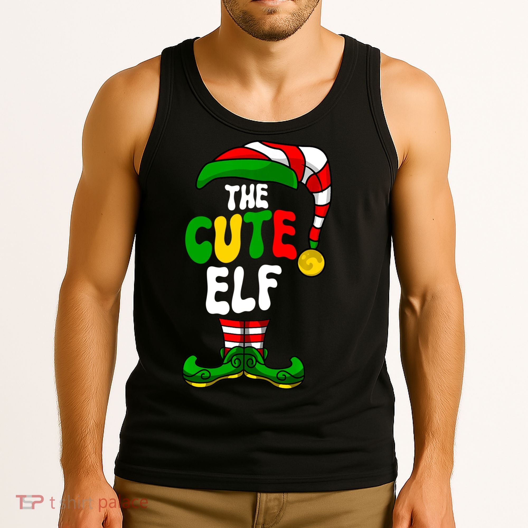 Cute Elf Pajama Matching Group Christmas Holiday Tank Top