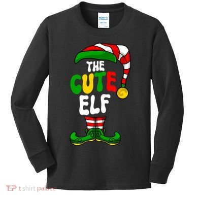 Cute Elf Pajama Matching Group Christmas Holiday Kids Long Sleeve Shirt