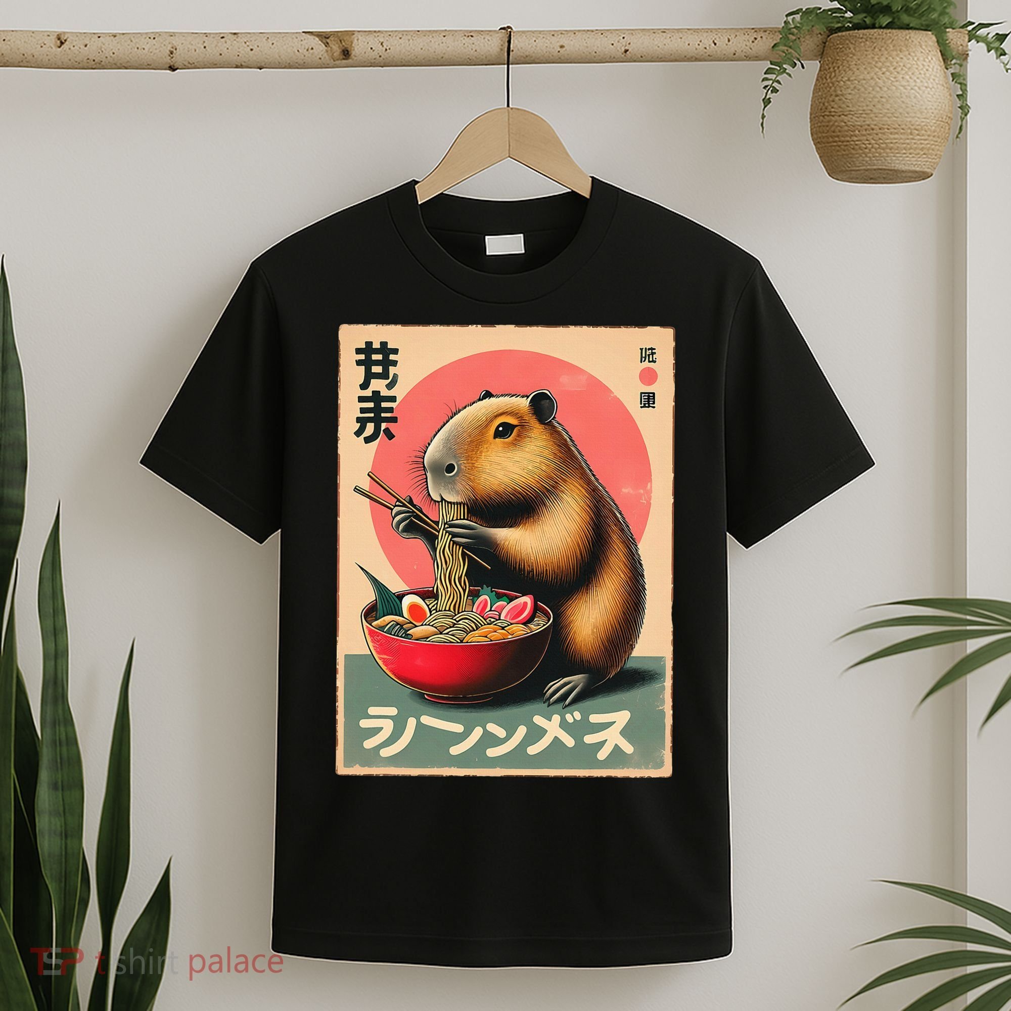 Capybara Eating Ramen Noodles Japanese Art Capybara T-Shirt