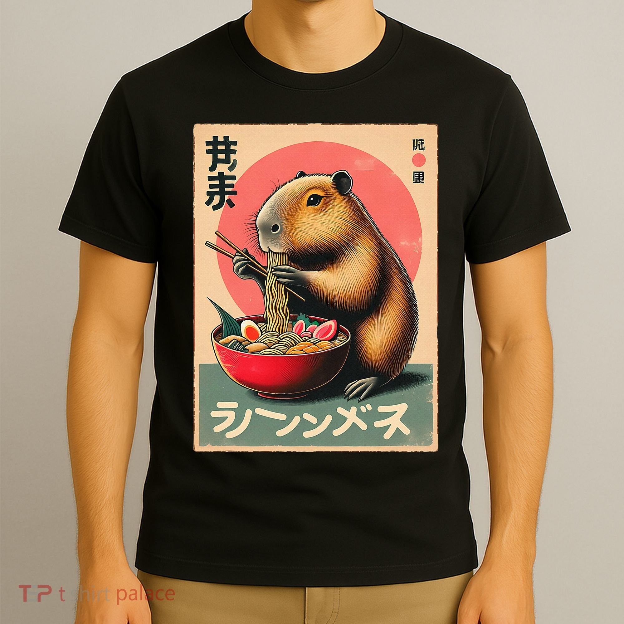 Capybara Eating Ramen Noodles Japanese Art Capybara T-Shirt