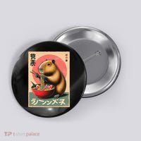 Capybara Eating Ramen Noodles Japanese Art Capybara Button thumb 0