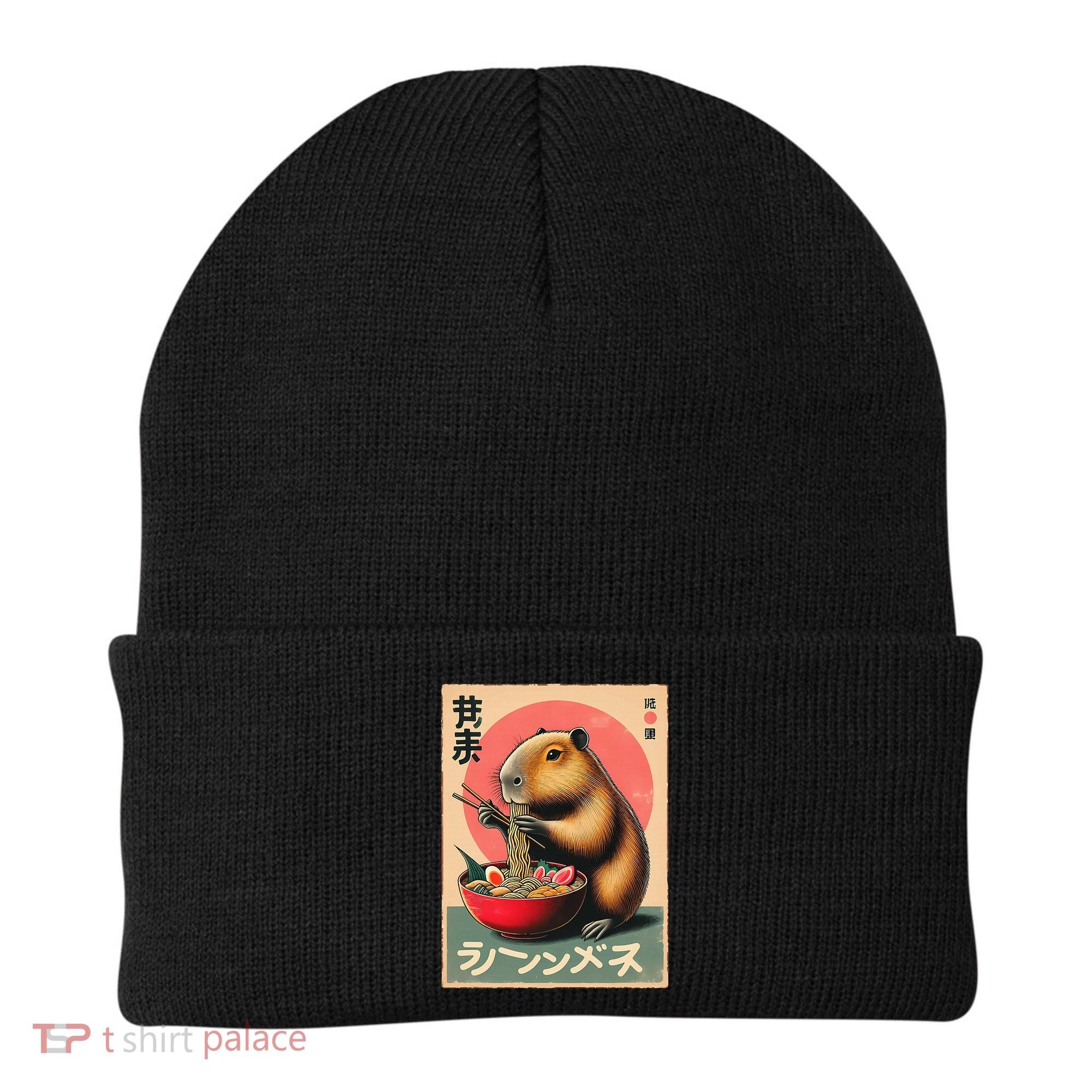 Capybara Eating Ramen Noodles Japanese Art Capybara Beanie
