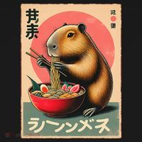 Capybara Eating Ramen Noodles Japanese Art Capybara Women's Hoodie thumb 2