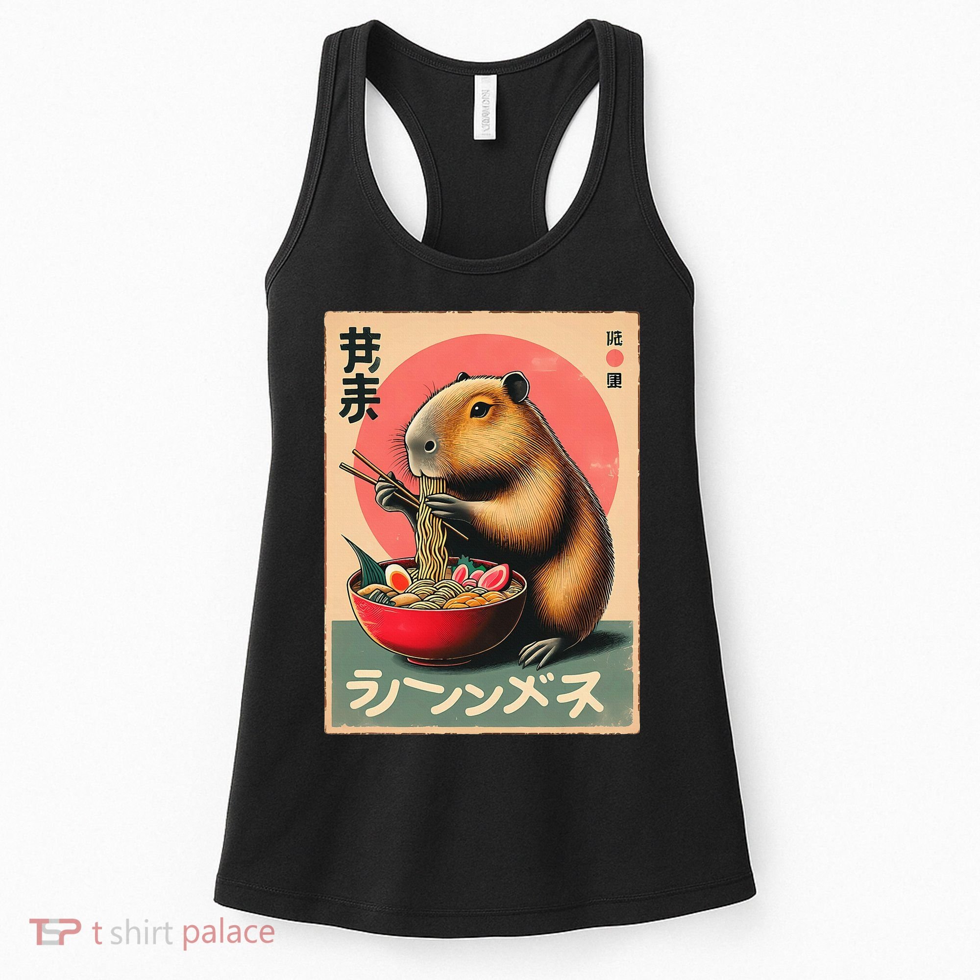 Capybara Eating Ramen Noodles Japanese Art Capybara Women's Tank Top