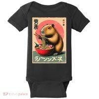 Capybara Eating Ramen Noodles Japanese Art Capybara Baby Bodysuit thumb 0