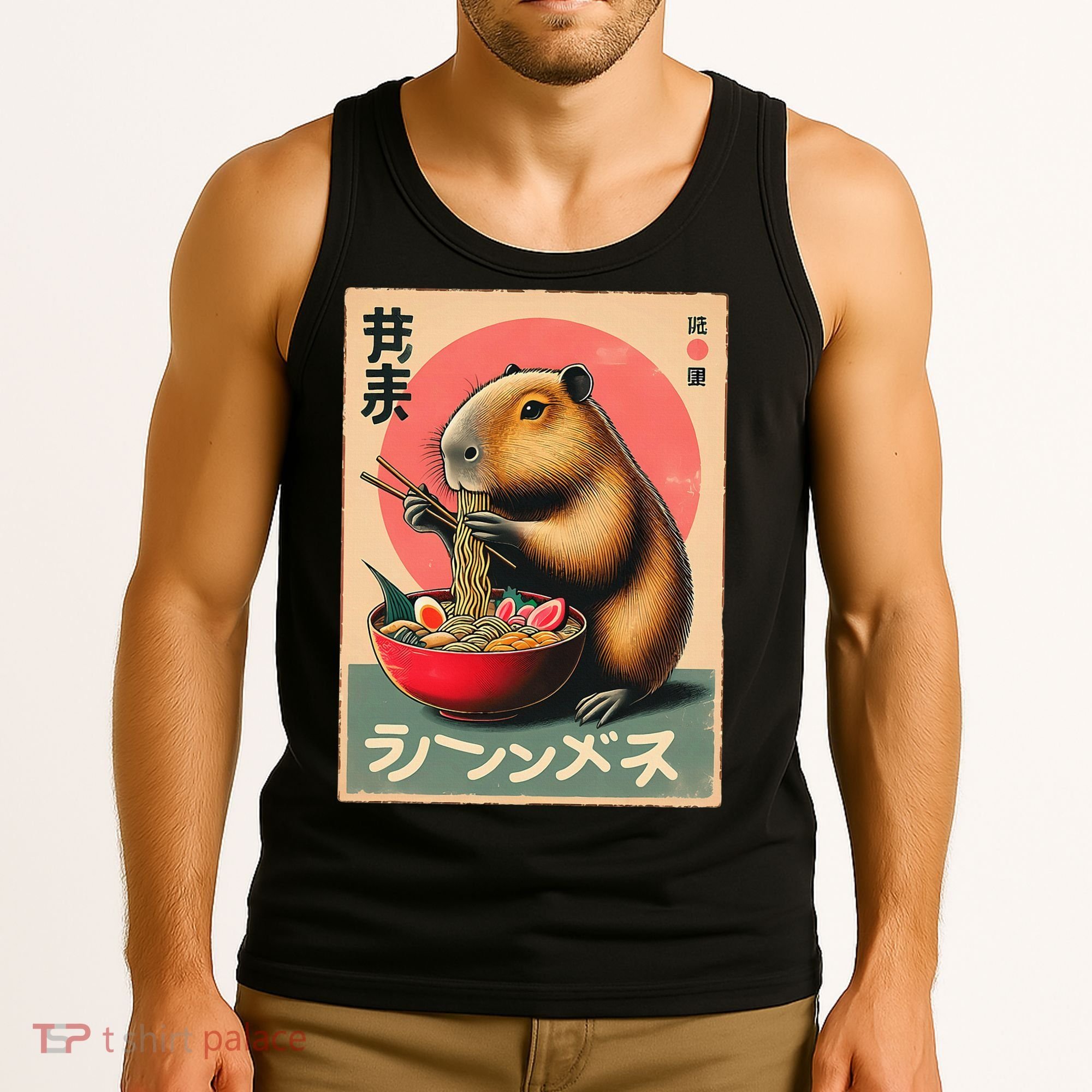 Capybara Eating Ramen Noodles Japanese Art Capybara Tank Top
