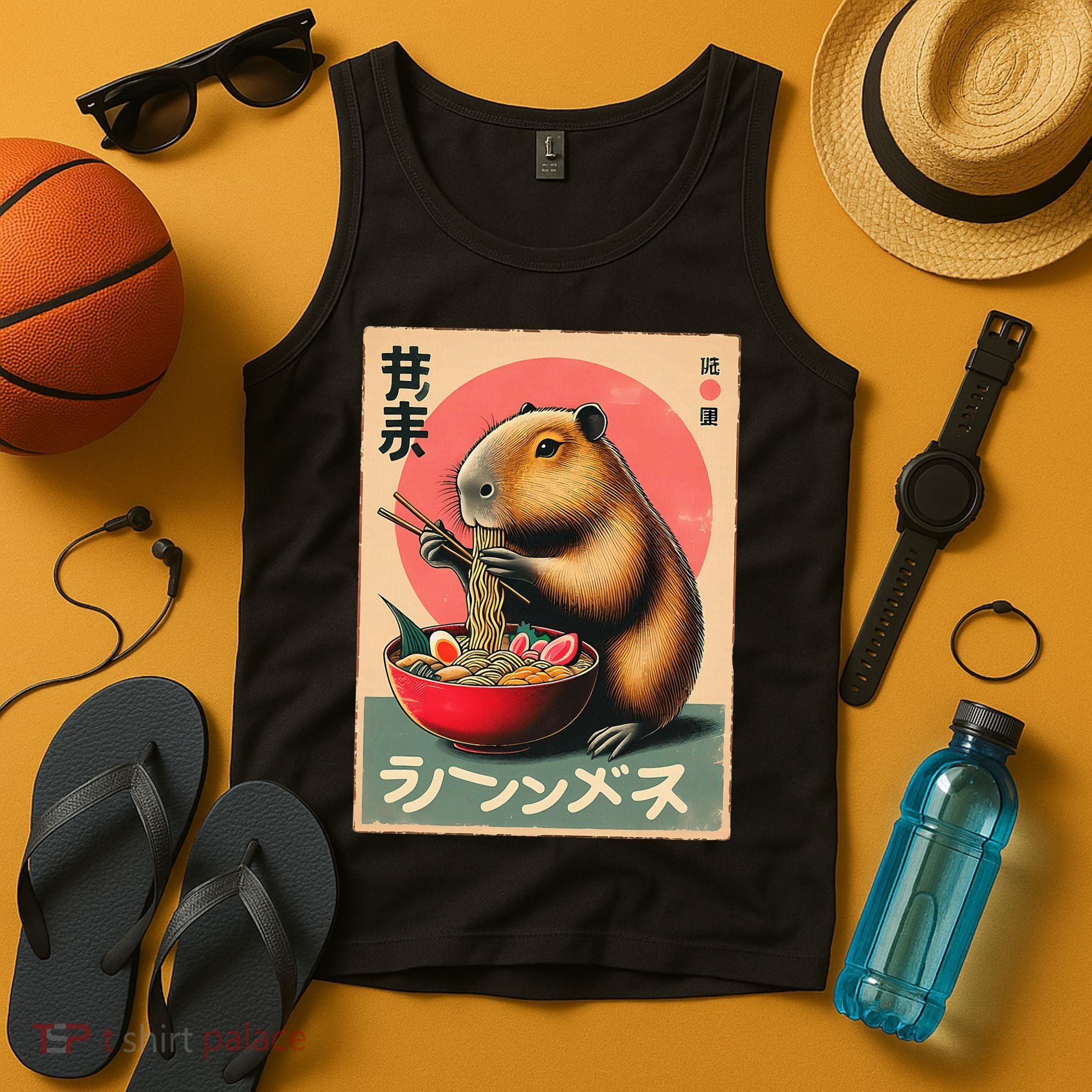 Capybara Eating Ramen Noodles Japanese Art Capybara Tank Top