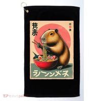 Capybara Eating Ramen Noodles Japanese Art Capybara Golf Towel thumb 0