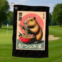 Capybara Eating Ramen Noodles Japanese Art Capybara Golf Towel thumb 1