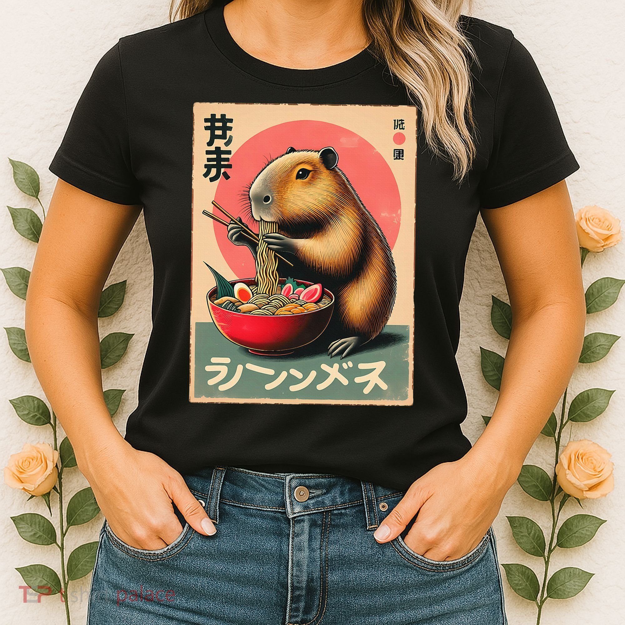 Capybara Eating Ramen Noodles Japanese Art Capybara Women's T-Shirt