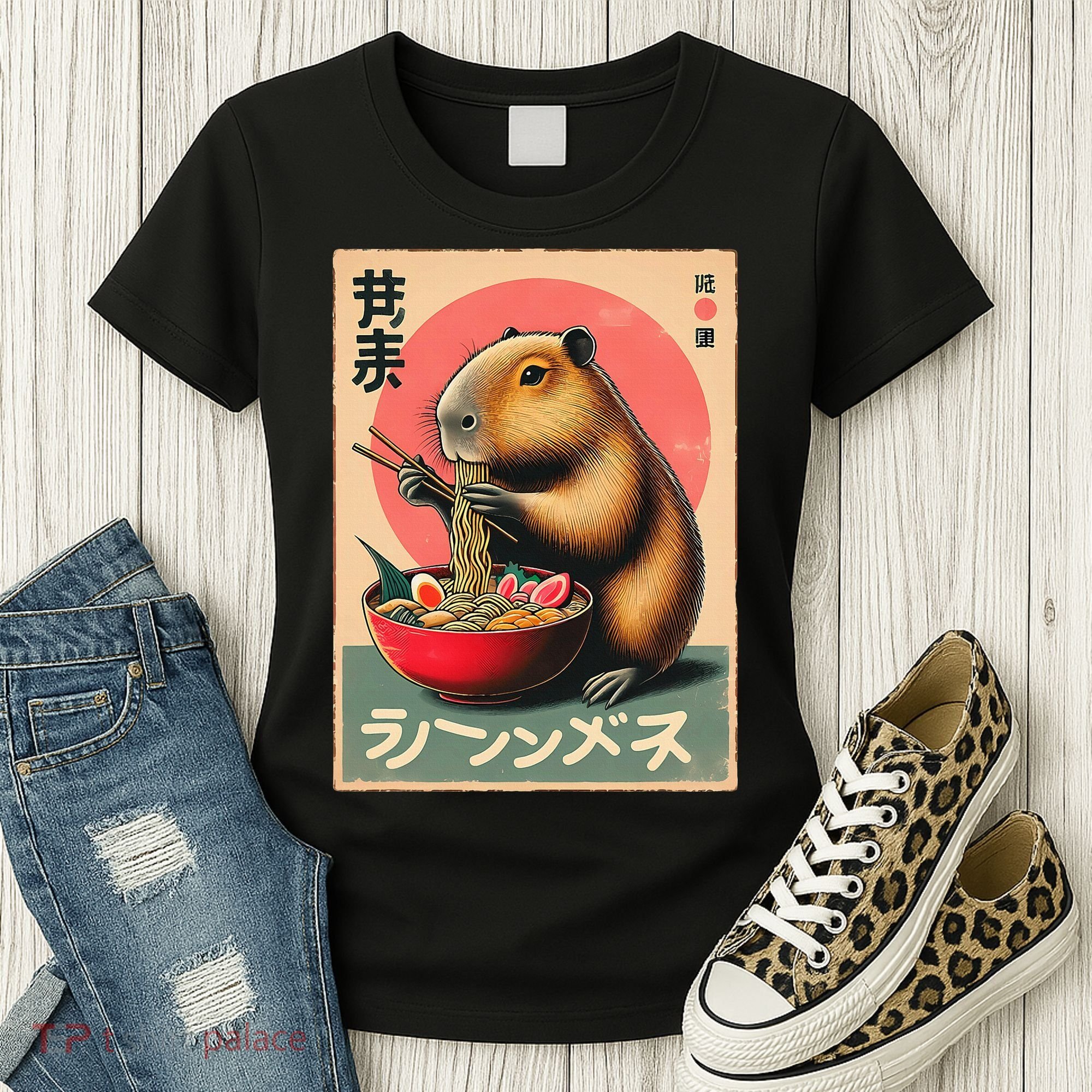 Capybara Eating Ramen Noodles Japanese Art Capybara Women's T-Shirt