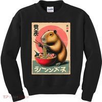 Capybara Eating Ramen Noodles Japanese Art Capybara Kids Sweatshirt thumb 0